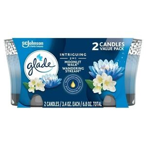 Glade Candle Jar, Air Freshener, 2in1, Moonlit Walk & Wandering Stream, 3.4 O...